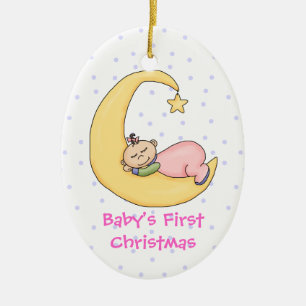 Niña en la Luna Primer Ornamento de Navidad