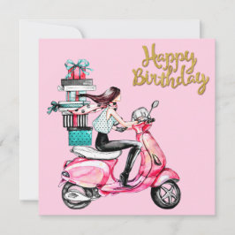 Niña en scooter llevando regalos 