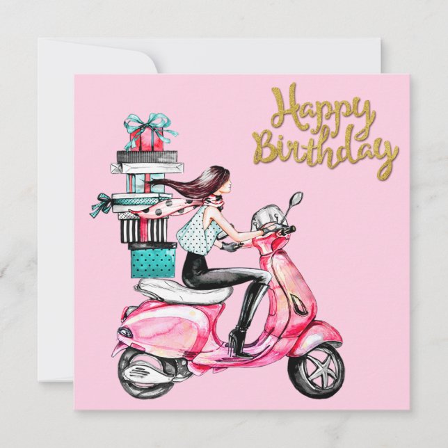 Niña en scooter llevando regalos  (Anverso)