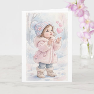 Niña en una tarjeta de escena invernal