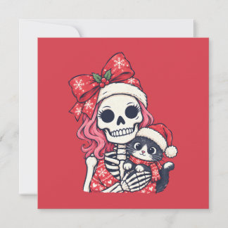 Niña esqueleto de Navidad con gato
