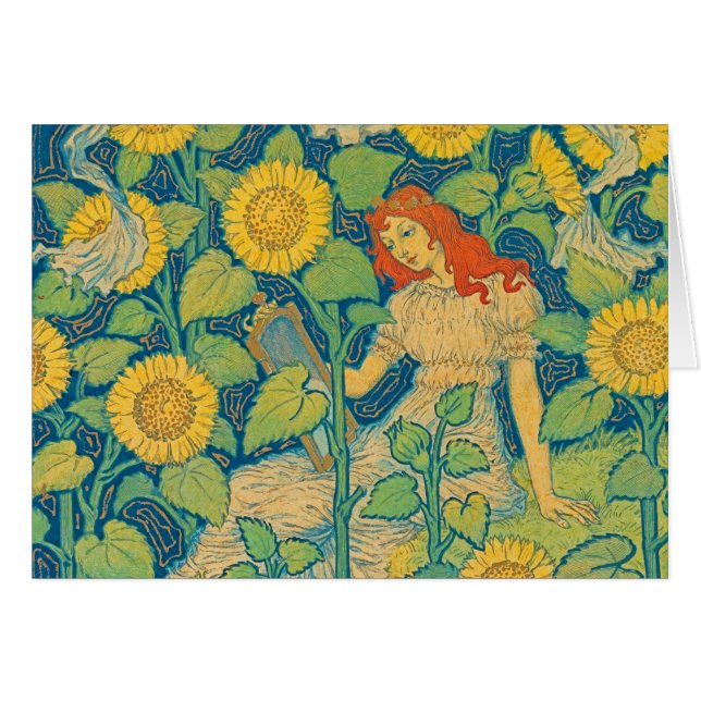 Niña flor en jardín de girasol (Anverso (Horizontal))