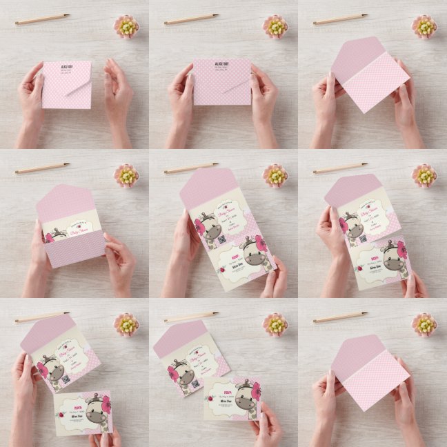 Niña Giraffe ducha todo en una sola invitación