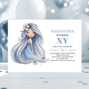 Niña Hada Azul Adorable Invitación Mágica para su 