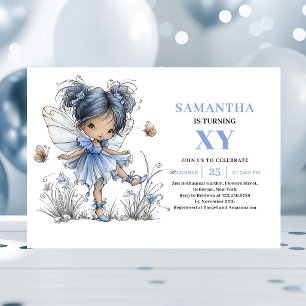 Niña Hada Azul Caprichosa Invitación de cumpleaños