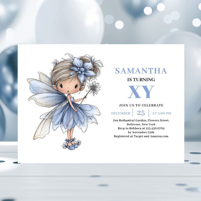 Niña Hada Azul de Fantasía Invitación pastel de cu (Fantasy Blue Fairy Girl 2nd Birthday Pastel invitation)