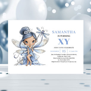 Niña Hada Azul Invitación caprichosa pastel 6to cu