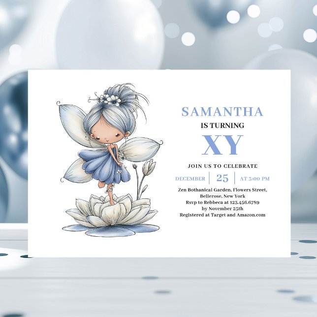Niña Hada Azul Suave 6º Cumpleaños Invitación Past (Soft Blue Fairy Girl 6th Birthday Pastel invitation)