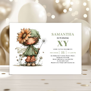 Niña Hada Caprichosa Cumpleaños Invitación Verde P