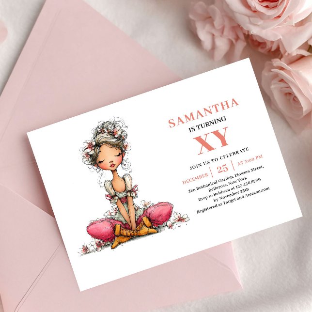 Niña Hada Encantadora 2do Cumpleaños Invitación Fl (Cute Fairy Girl 2nd Birthday Floral Pink invitation)