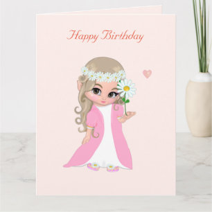 Niña Hada Encantadora en Tarjeta de Cumpleaños Ros