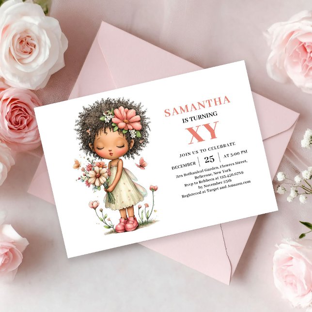 Niña Hada Encantadora Invitación de Cumpleaños Mág (Cute Fairy Girl 6th Birthday Magical Pastel invitation)