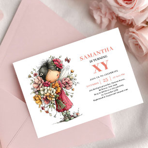 Niña Hada Encantadora Invitación Floral Rosa Cumpl