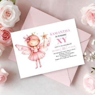 Niña Hada Encantadora Invitación Mágica Rosa para 
