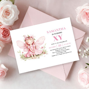 Niña Hada Mágica Invitación Floral Rosa Cumpleaños