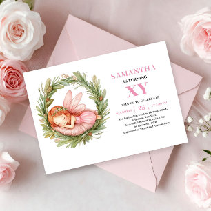 Niña Hada Rosa Cumpleaños Invitación Mágica Floral