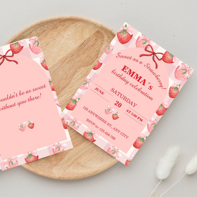 Niña Invitación Cumpleaños | Dulce como una Fresa (Subido por el creador)