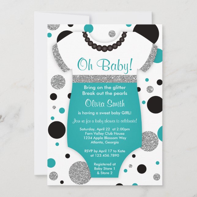 Niña, Invitación de Baby Shower, Purpurina falso (Anverso)