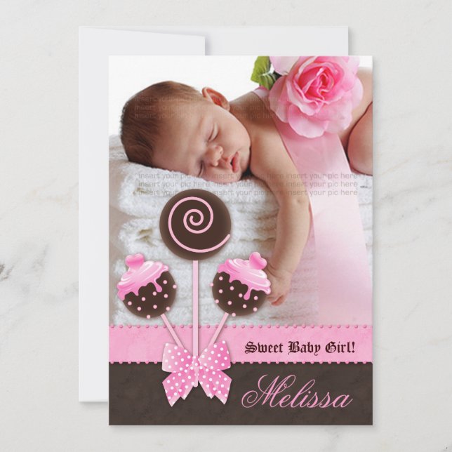 Niña Invitación Invite a los pasteles rosados V (Anverso)
