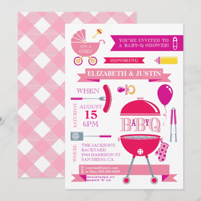 Niña - invitación moderna de la ducha del Bbq (Anverso / Reverso)