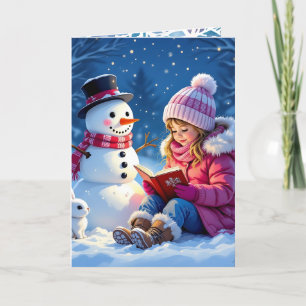 Niña leyendo una historia a un Navidad de nieve