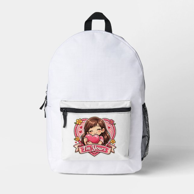 Niña Linda Abrazando Bolso del Corazón (Anverso)