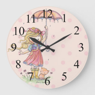 Niña linda y reloj rosado de Ktty Polkadot