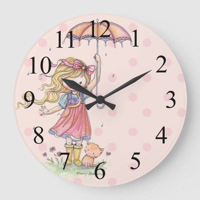 Niña linda y reloj rosado de Ktty Polkadot (Anverso)