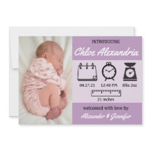 Niña Nacimiento Estadísticas Invitación Púrpura