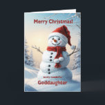 Niña Navidad Snowman<br><div class="desc">Escena de invierno festiva que muestra a un muñeco de nieve alegre con un gorra rojo y bufanda. Desee a su ahijada una feliz Navidad con una hermosa tarjeta de snowman.</div>