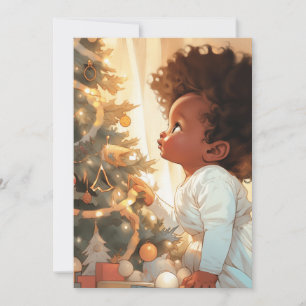 Niña Negra Mirando un Árbol de Navidad