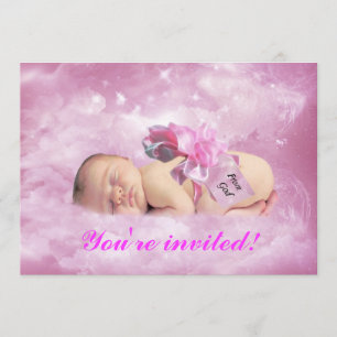 Niña nubes rosas fantasía invitación a la ducha