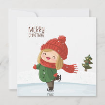 Niña patinando sobre hielo en Navidad