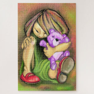 Niña pequeña ama la pintura del rompecabezas del o