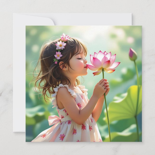 Niña pequeña bonito huele a rosa rosa (Anverso)