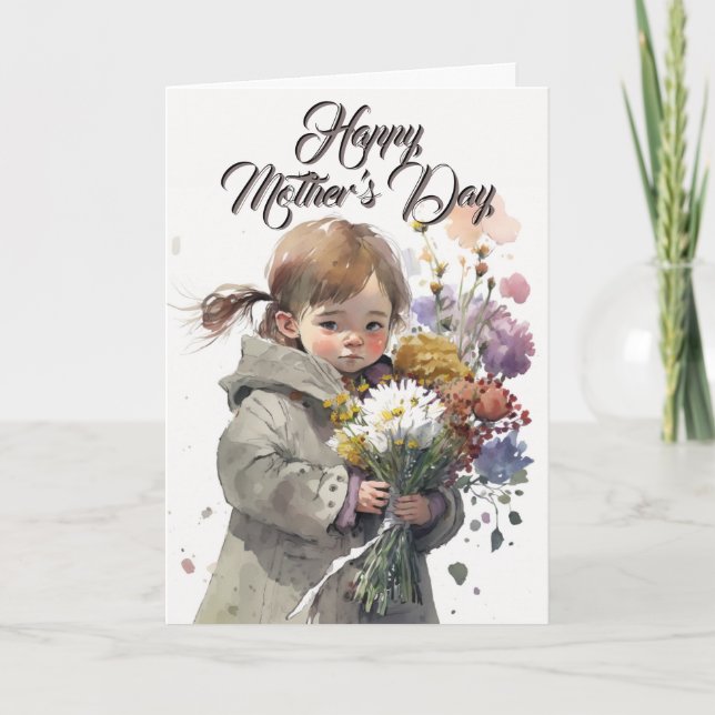 Niña Pequeña Con Bouquet De Flores, Tarjeta De Día (Anverso)