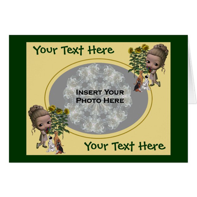 Niña pequeña con foto de cachorros (Anverso (Horizontal))