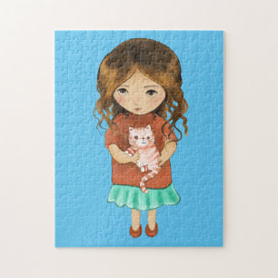 NIÑA PEQUEÑA CON GATO ART JIGSAW PUZZLE