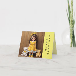 NIÑA PEQUEÑA con TARJETA DE CUMPLEAÑOS AMARILLOS