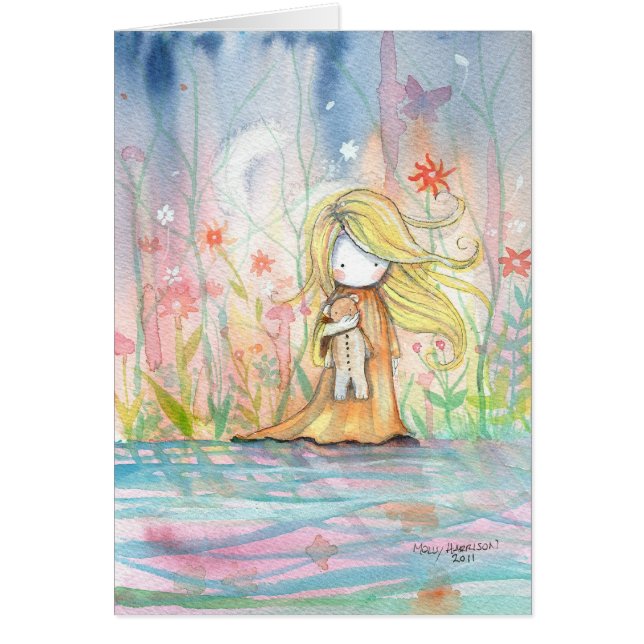 Niña pequeña con tarjeta de oso de Teddy (Frente)