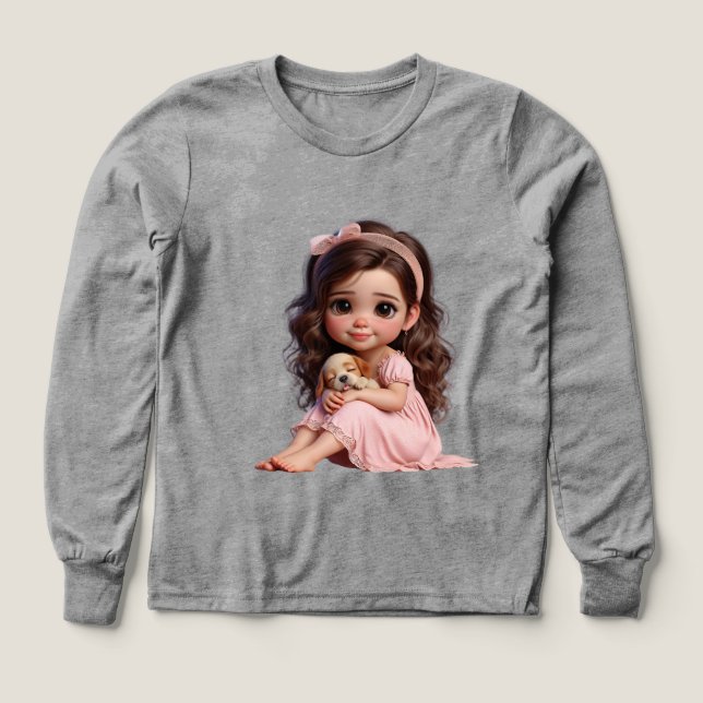 Niña pequeña con un cachorro, buena noche por Nata (Diseño frontal)