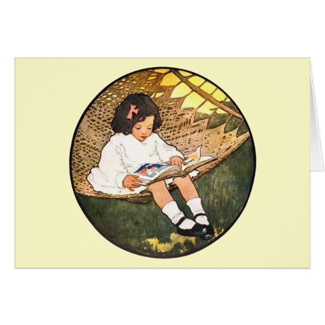Niña pequeña leyendo en una hamaca (Anverso (Horizontal))