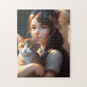 NIÑA PEQUEÑA Y ARTE GATO JIGSAW PUZZLE