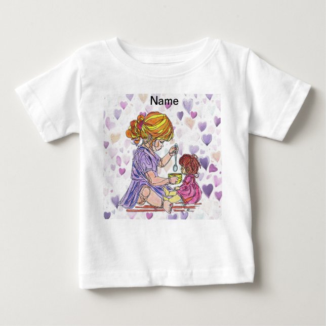 Niña pequeña y muñeca bebé de camiseta (Anverso)