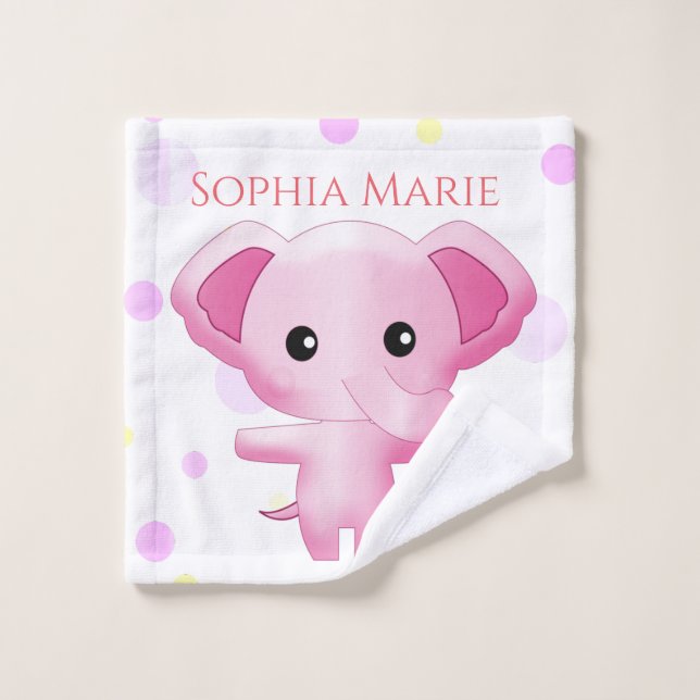Niña pequeña y rosa dulce elefante (Toallita)