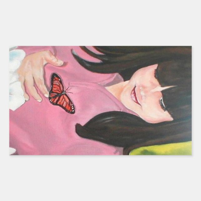 Niña pequeña y su pegatina mariposa (Anverso)