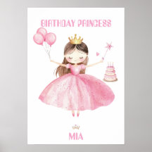 Niña Princesa Póster Personalizado Cumpleaños 1