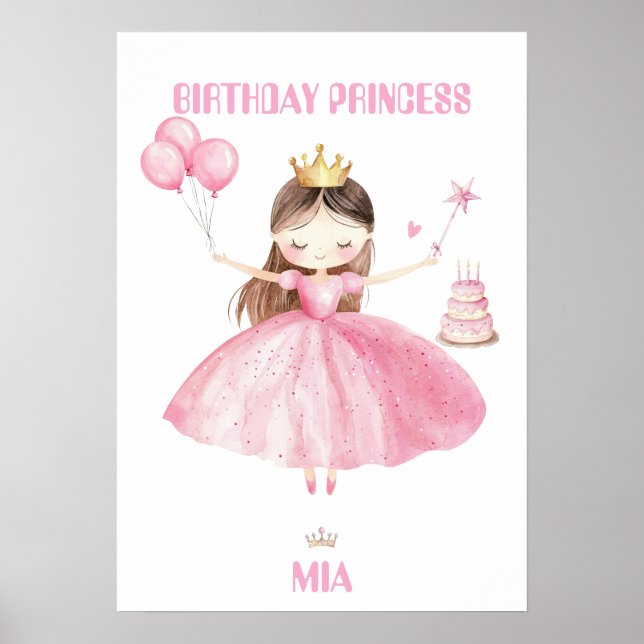 Niña Princesa Póster Personalizado Cumpleaños 1 (Frente)