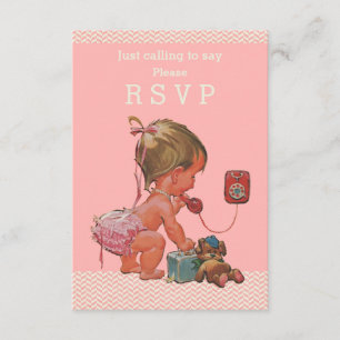 Niña Retro Bebé por teléfono Baby Shower RSVP