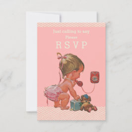 Niña Retro Bebé por teléfono Baby Shower RSVP